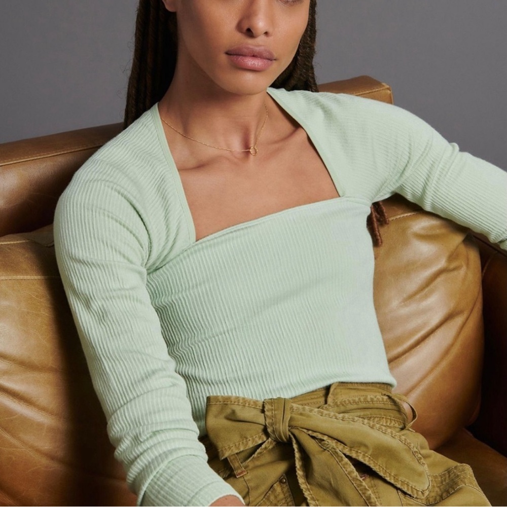 Anthropologie Ari Ribbed Square Neck Top